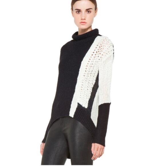 Helmut Lang silk wool alpaca blend turtleneck sweater black ivory small - Picture 2 of 9